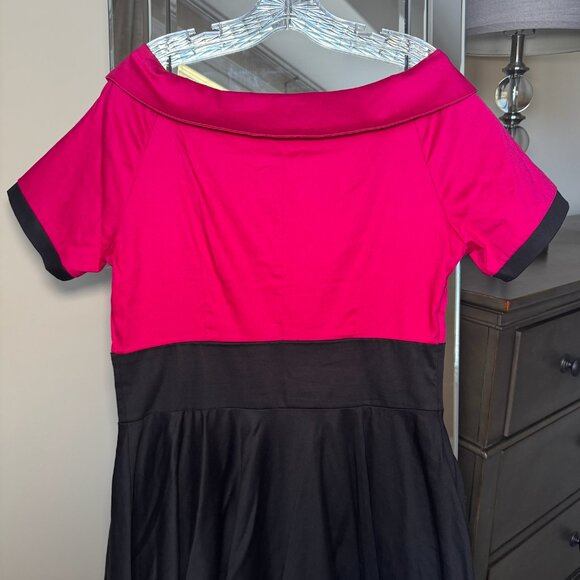 Dolly & Dotty Darlene Retro 50s Swing Dress Hot Pink Black vintage retro 12 - Picture 8 of 12